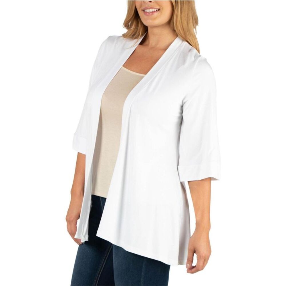 24seven Womens Simple Cardigan Sweater, White, Plus Size, 2X, DM